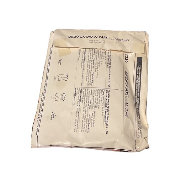 McCalls Stitch N Save 2239 Doll Clothes Sewing Pattern - Picture 2 of 3